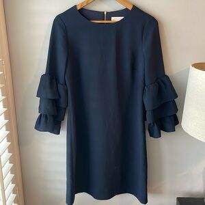 Sail to Sable Navy‎ Tiered Ruffle Long Sleeve Dress